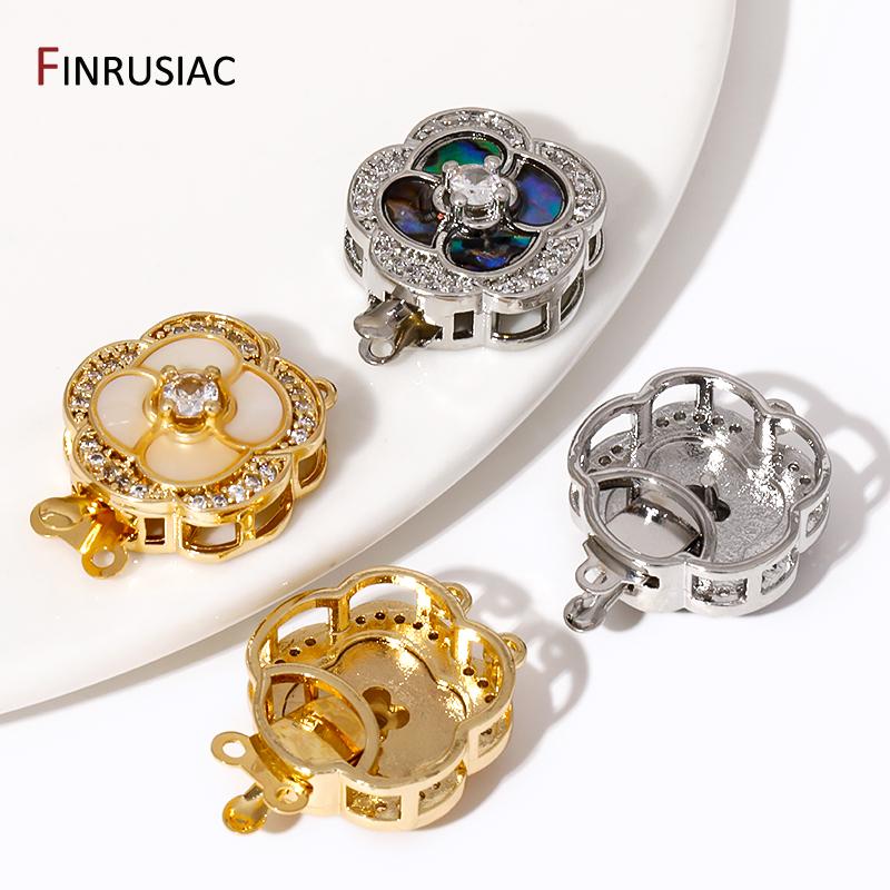 18K Gold Plated Zircon Pearl Necklace Clasps Fasteners,Shell Connector Insert Clasp Lock For DIY Jewelry Making Accessories