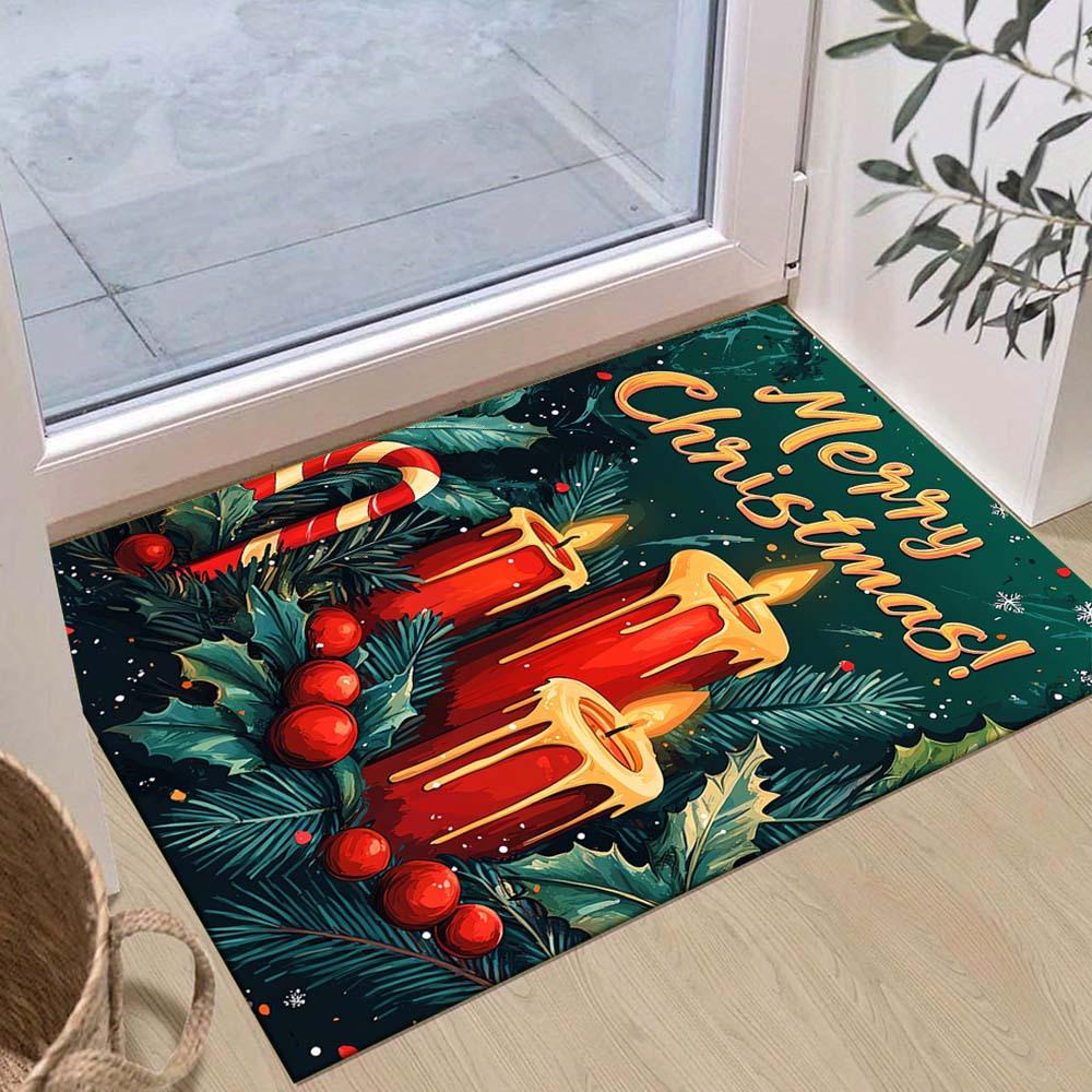 

1pc Christmas Themed Rug, Merry Christmas Print, Bedside Carpet, Non slip Laundry Room Mat, Machine Washable Water Absorbing Entrance Door M 60cm by 90cm