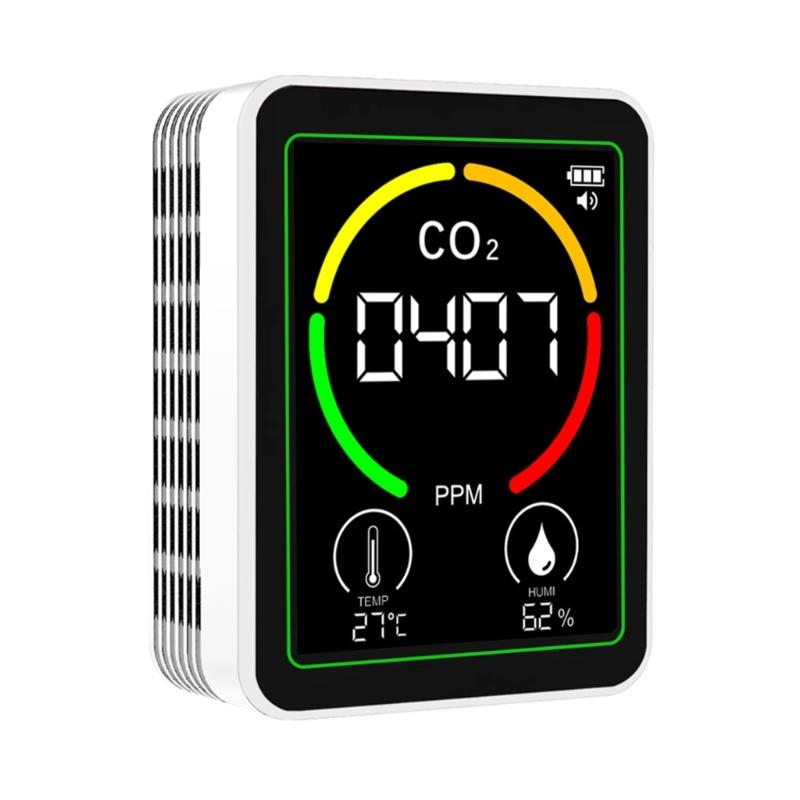 Small Air Quality Monitor CO2 TVOC Detection Rechargeable Battery Color Display Alarm System for Indoor Environment