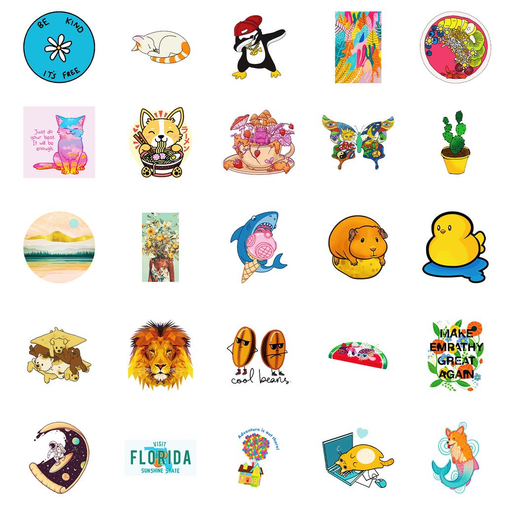 50 Color Small Fresh Style Decorative Stickers Landscape Animal Text Not Repeated Waterproof Decorative Stickers Cross