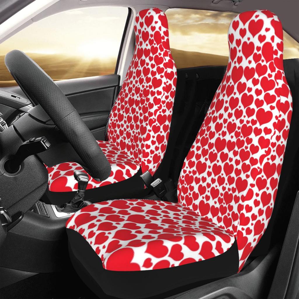 Red Heart Pattern Print 2pcs Car Seat Covers Suitable for Women and Men Universal Car Front Seat Protector Suitable for Cars SUV