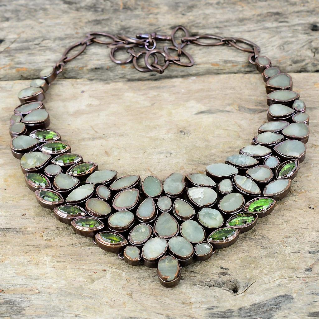 Aquamarine Rough Necklace Electroformed Copper Necklace Gemstone Adjustable Chain Necklace Peridot Necklace Handmade Jewelry Engagement Gift