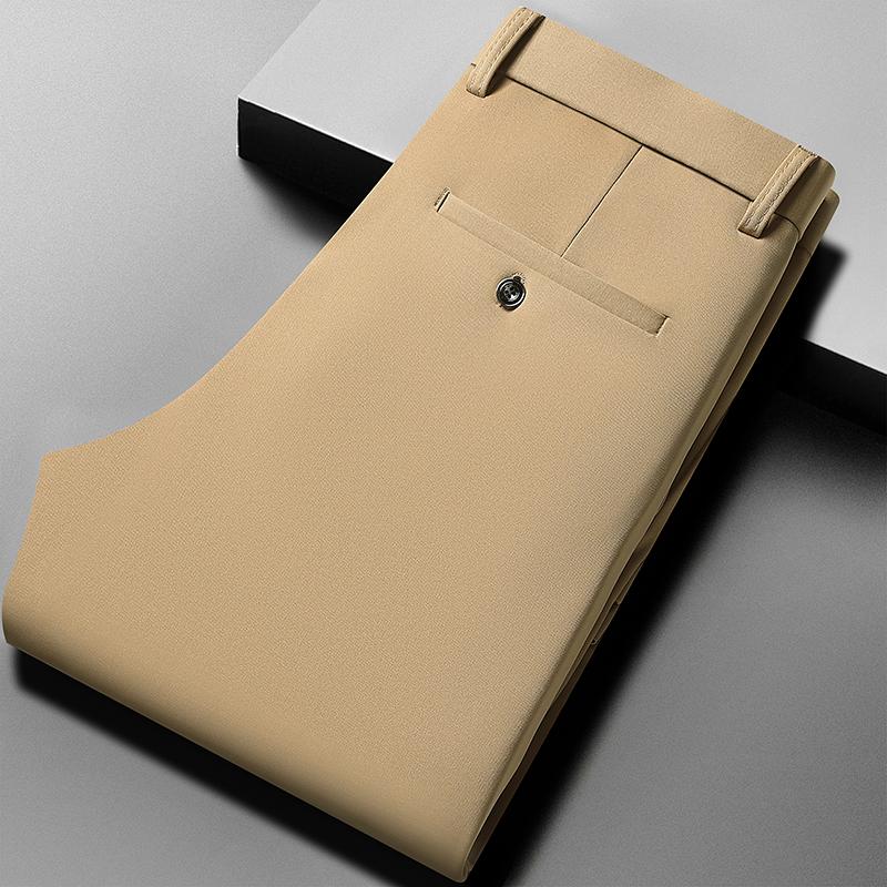 Men's Summer Pants Thin Straight Stretch Casual Pants with No Trace No Ironing Fabric Silky and Cool Feeling