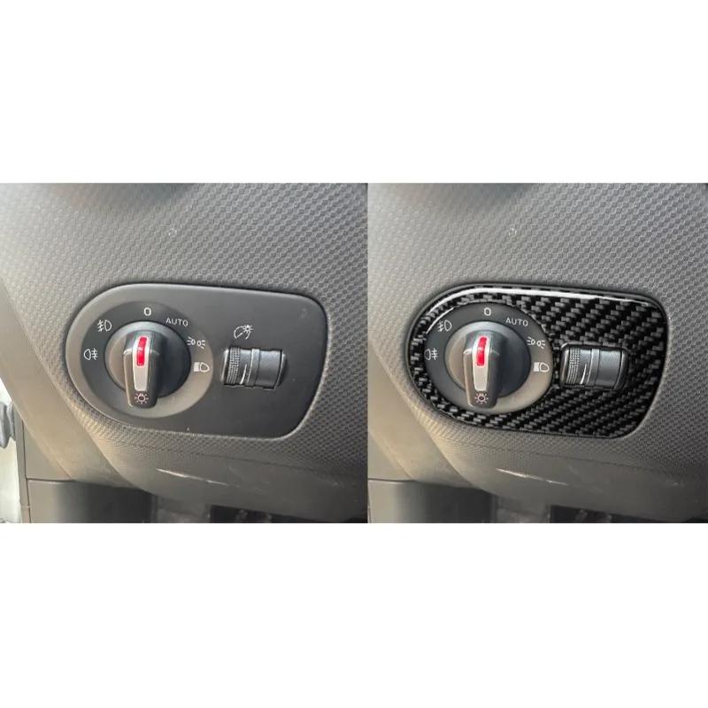 Real Soft Carbon Fiber Sticker LHD RHD Car Headlight Switch Frame Trim For Seat Leon 2005 2006 2007 2008 2009 2010 2011 2012