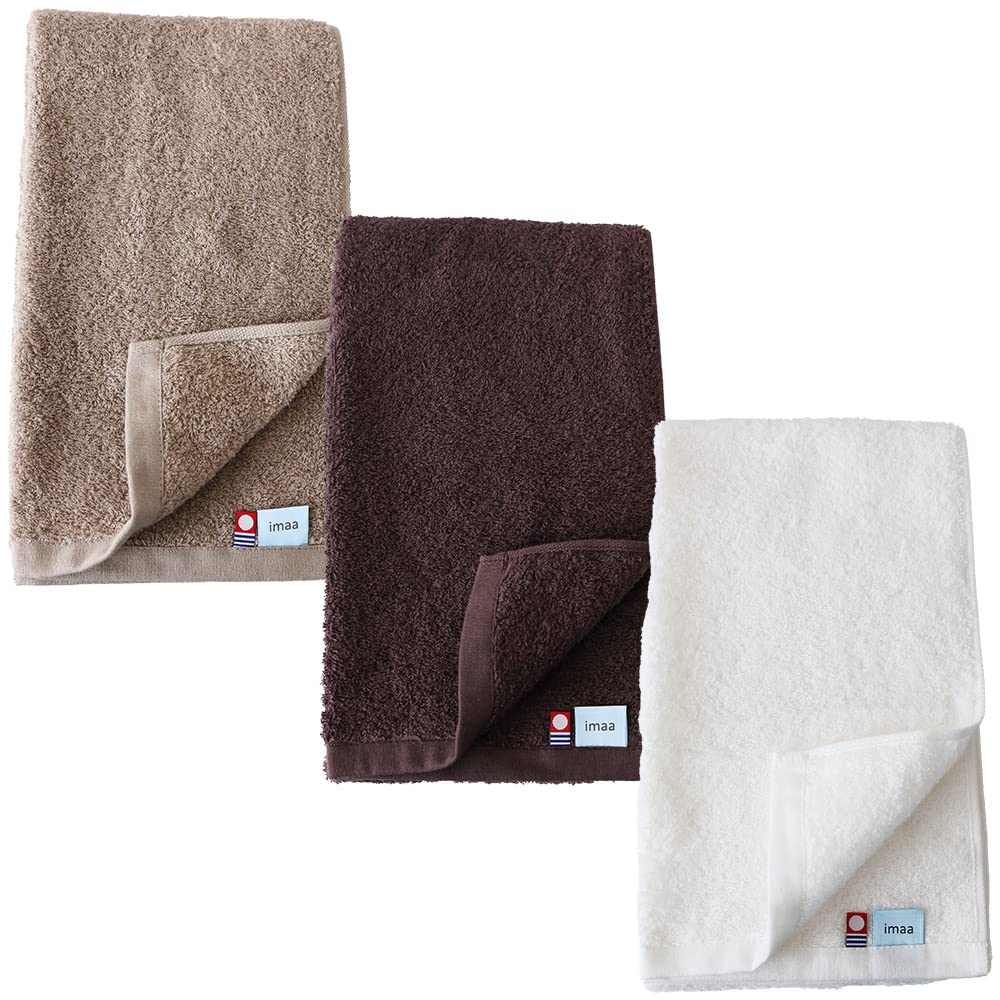 

imaa Imabari Certified Slim Bath Made in Perfect for Saunas and Light Brown x Brown x White Towels, 3-Piece Set, Lightweight, Absorbent, Quick-Drying,
