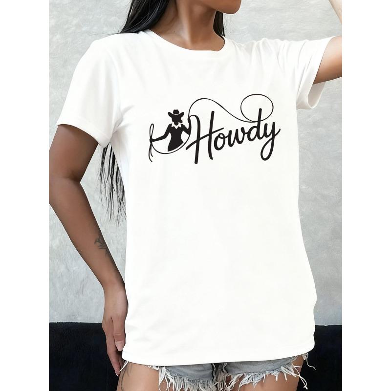 Western  Howdy  Graphic Tee Womens Funny T Shirts White Graphic Summer Casual Attire, Perfect for the Office, Dates, S белый