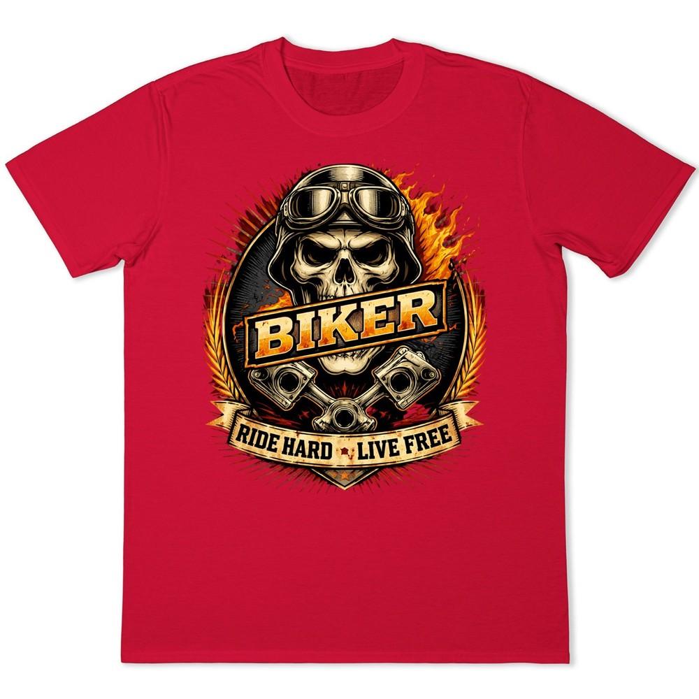 Biker Skull Ride Hard Live Free Motorcycle Graphic T Shirt Rider Brotherhood Tee 4XL