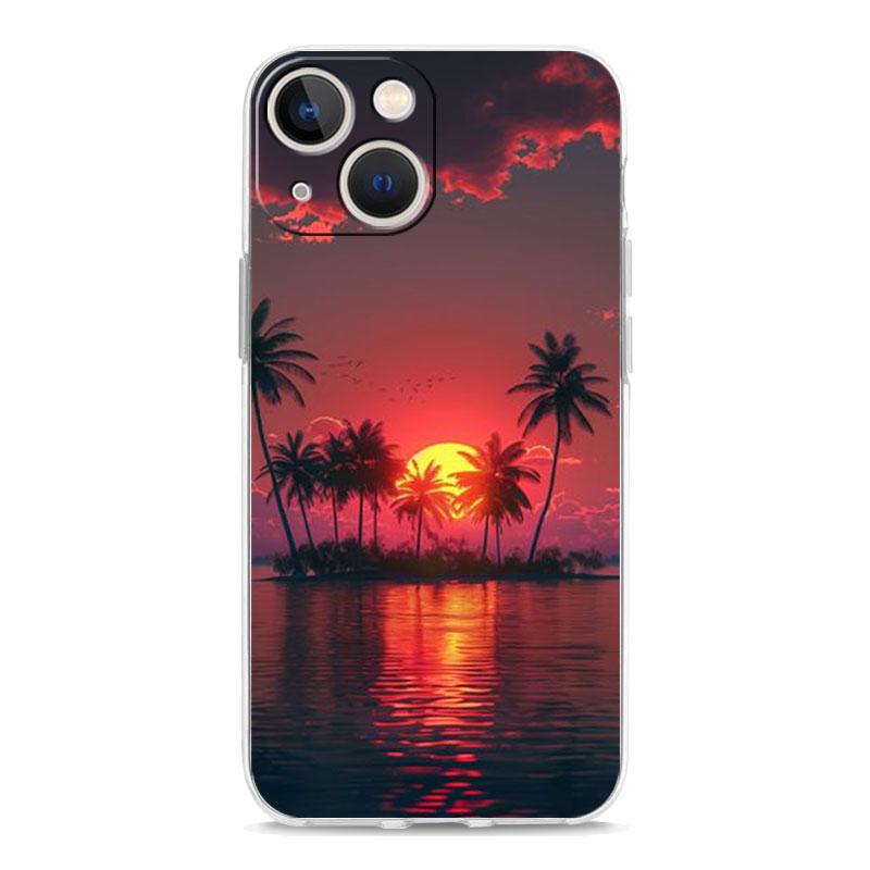 Summer Seaside Sunset Landscape Phone Case For iPhone 16 15 14 13 12 11 Pro Max Mini X XS SE 7 8 Plus 16E Shockproof Soft Cover