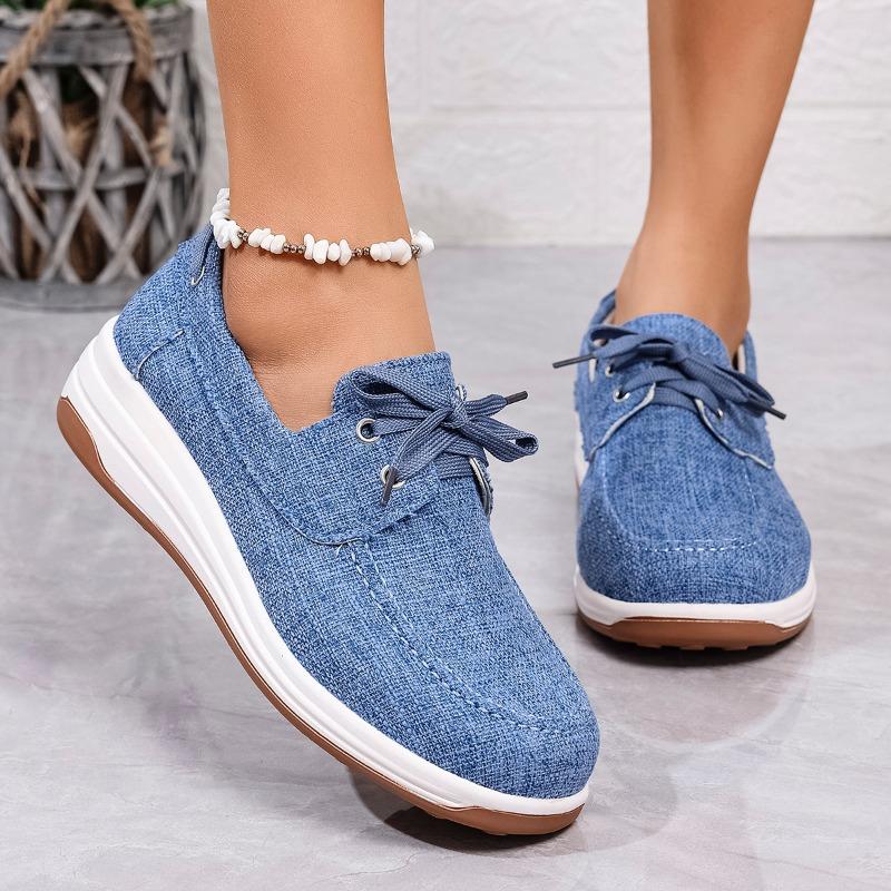 Fashion 2025 New Comfortable Women Sneakers Casual Shallow Mouth Lace Up Versatile Single Shoes Platform Canvas Spring and Autumn Shoes