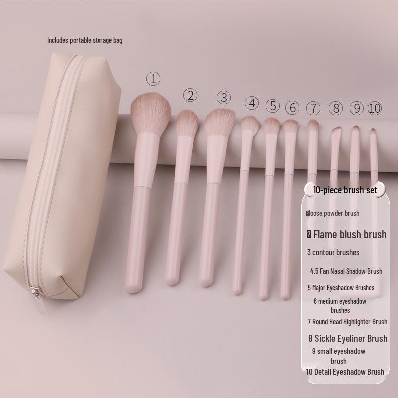 Powder Peach Makeup Brush Set: Eyeshadow, Blush, Contour, Blending, Nose Shadow, Concealer - Full Set for Beginners