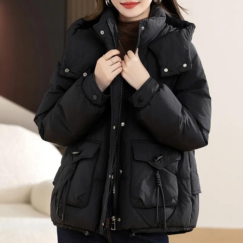 Down Padded Jacket Women's Winter Padded Jacket Short Fashion Korean Version of Loose Hooded Thick Warm Padded Jacket