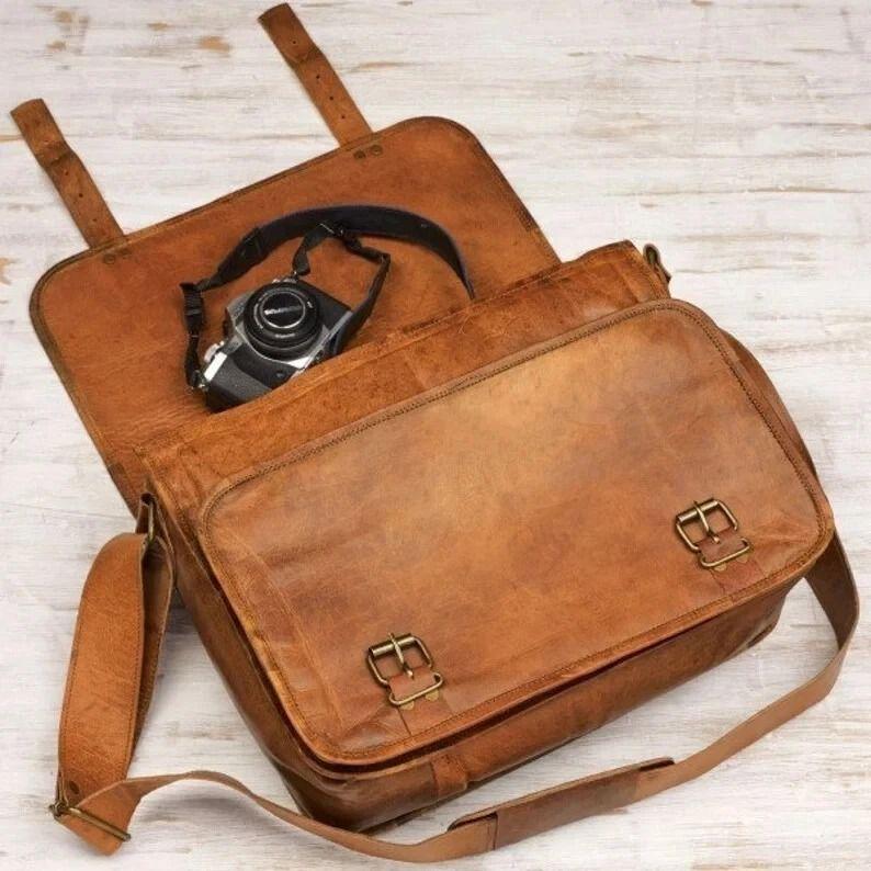 Genuine Vintage Brown Leather Messenger Bag Shoulder Laptop Bag Briefcase