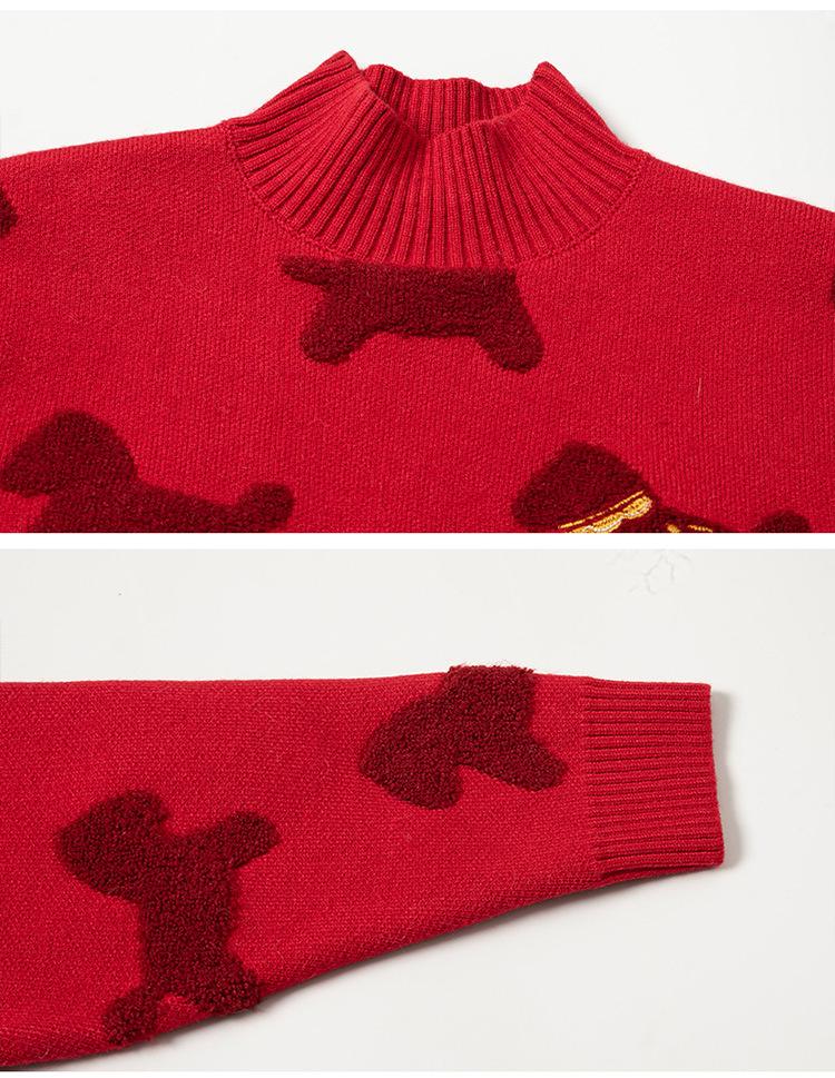 Girls' 2025 Red Cartoon Knit Sweater - Cozy & Stylish Autumn/Winter Top