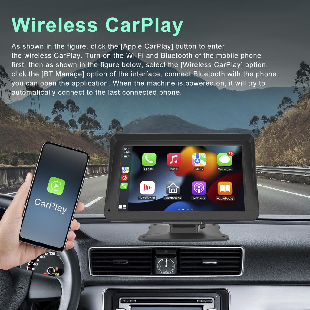 7-inch Car Display Screen Apple CarPlay Android Auto Apple AirPlay 12 LED Camera