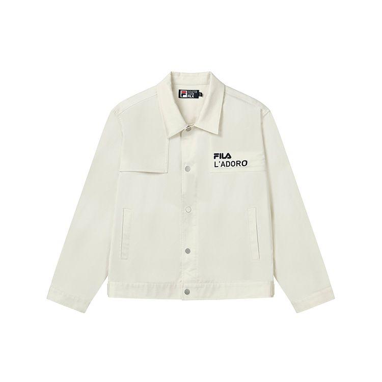 Fila Loose Fit Polo Collar Casual Solid Color Logo Long Sleeve Woven Jacket Men Jackets Jade-White F51M238703F-IV