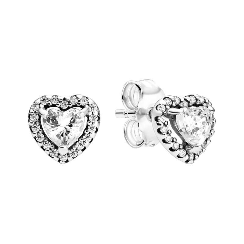 Pandora Shining Elegant Heart 925 Silver Stud Earrings Women s Silver 298427C01