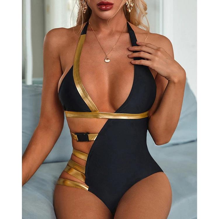 Costume da bagno intero sexy da donna, imbottito, senza schienale, bikini, cintura, costume da bagno monokini