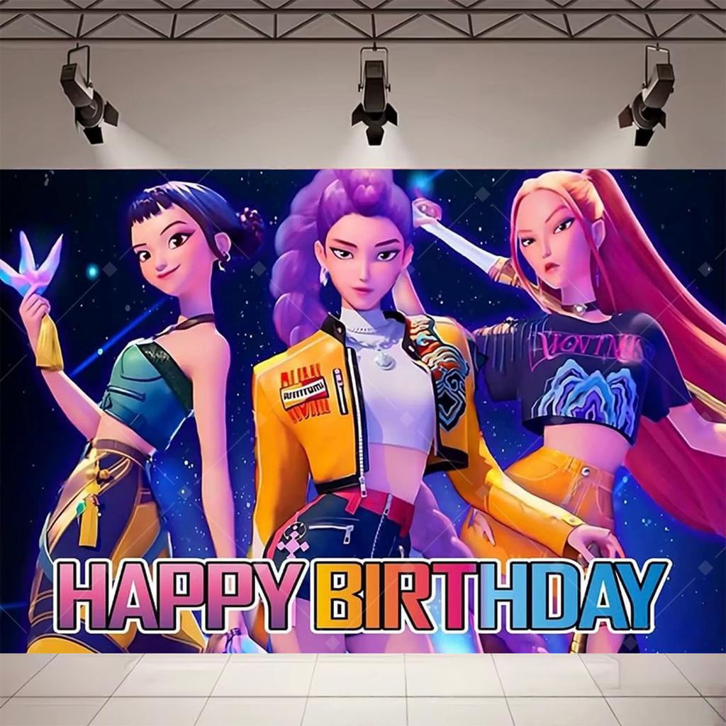 Beautiful Girl's Kpop Theme Birthday Party Decoration Backdrop Pink DeMons Birthday Party Supplies Decor Banner Baby Baptism Gif442