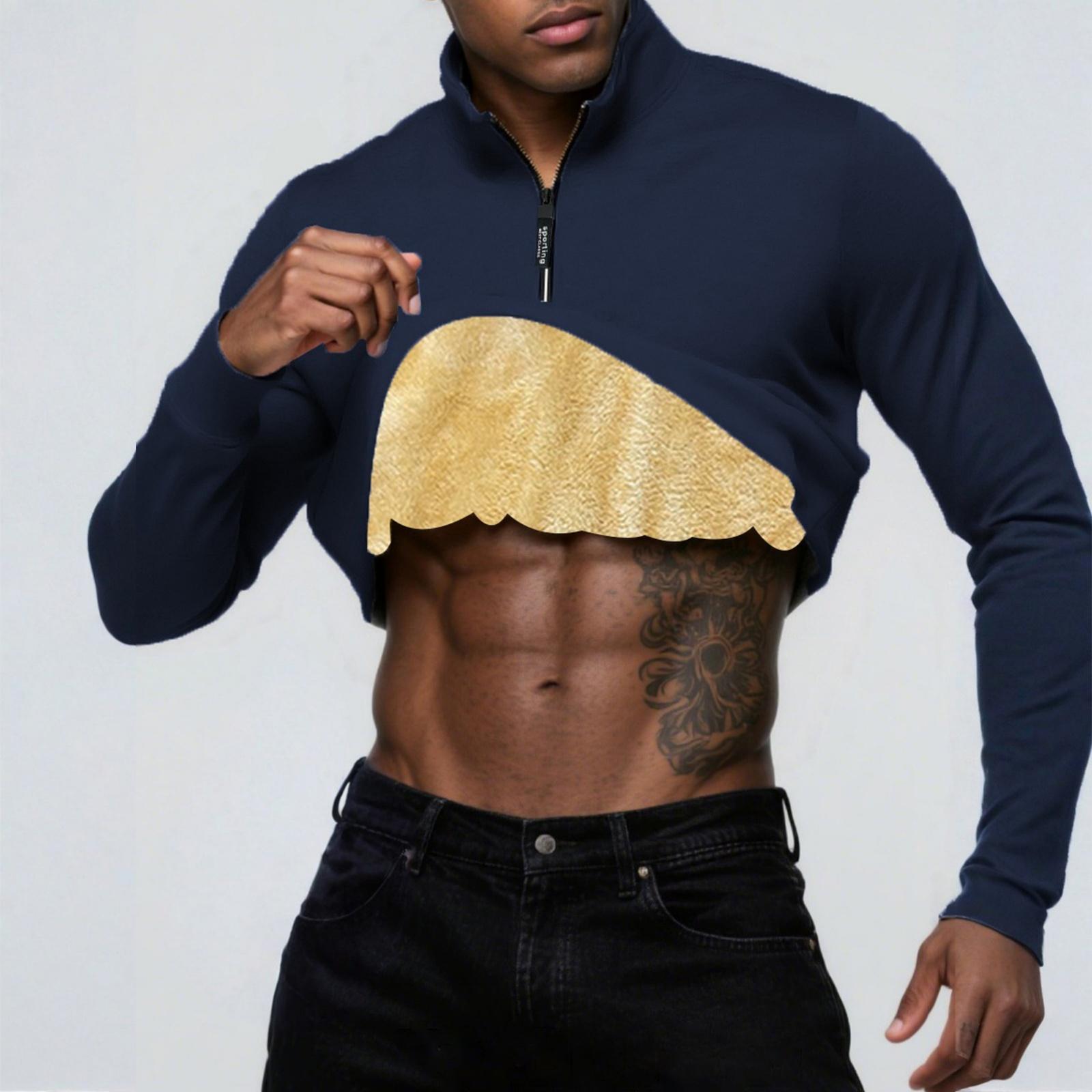 

Men s Fleece-Lined Quarter-Zip Hoodie - Color High Collar Stand-Up Neck Men s Top XL тёмно-синий