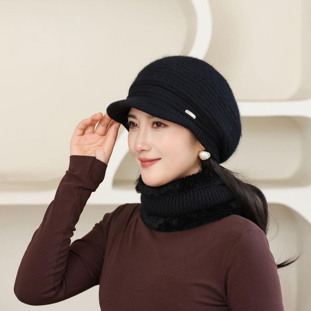 New Autumn and Winter Old Men's Hat for Women Knitted Versatile Warm and Casual Rabbit Fur Thickened Fashionable Wool Pot Hat Grandma Style