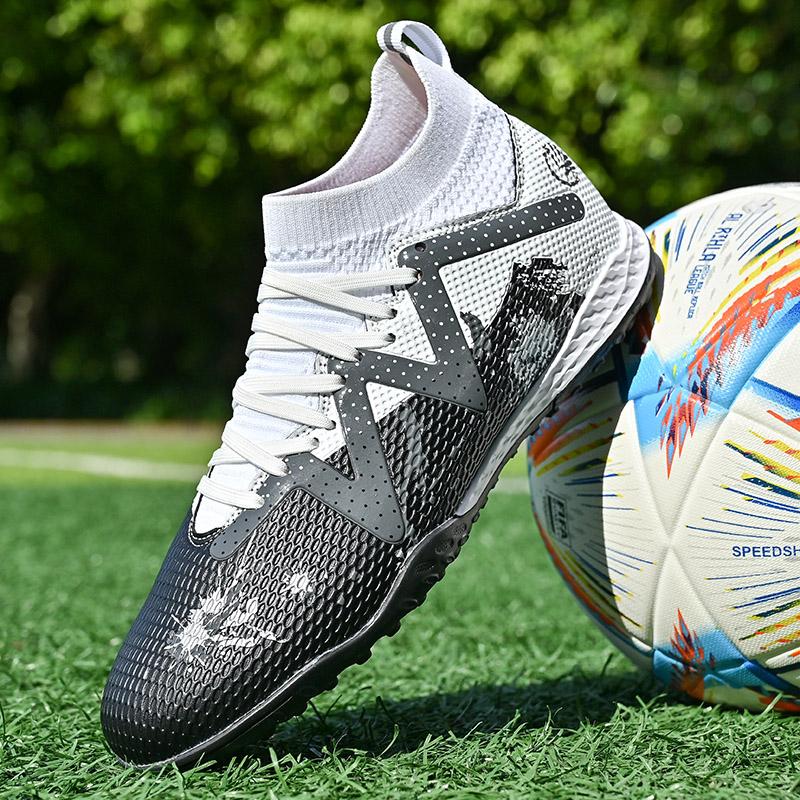 34-45unisex Football Shoes High-top Elastic Sock Mouth Rubber Soft Bottom TF Football Shoes Children Training Football Boots