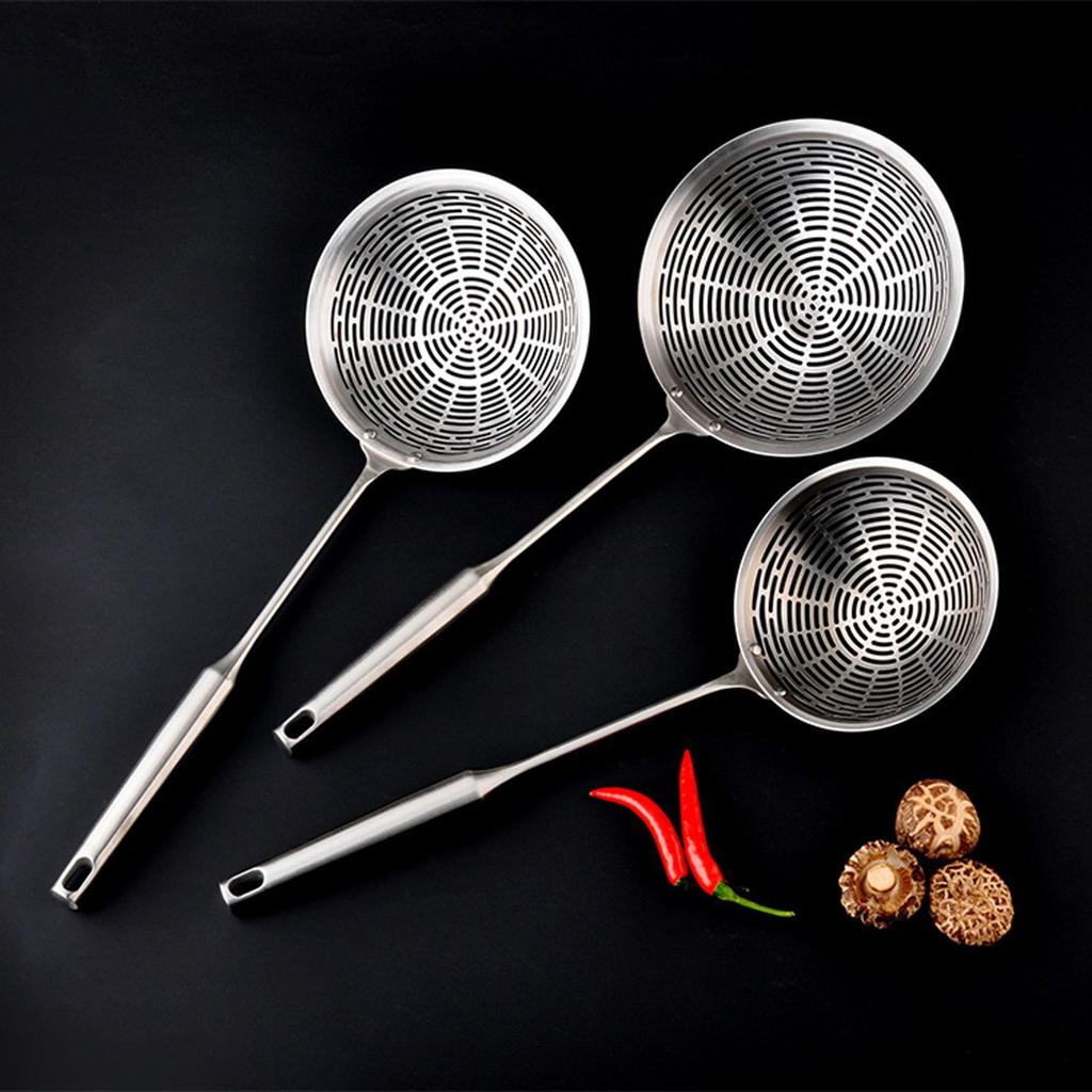 Spider Strainer with Hole Ergonomic Handle Multifunction Strainer Ladle for Potato Chips Draining Vegetable Fruits Baking