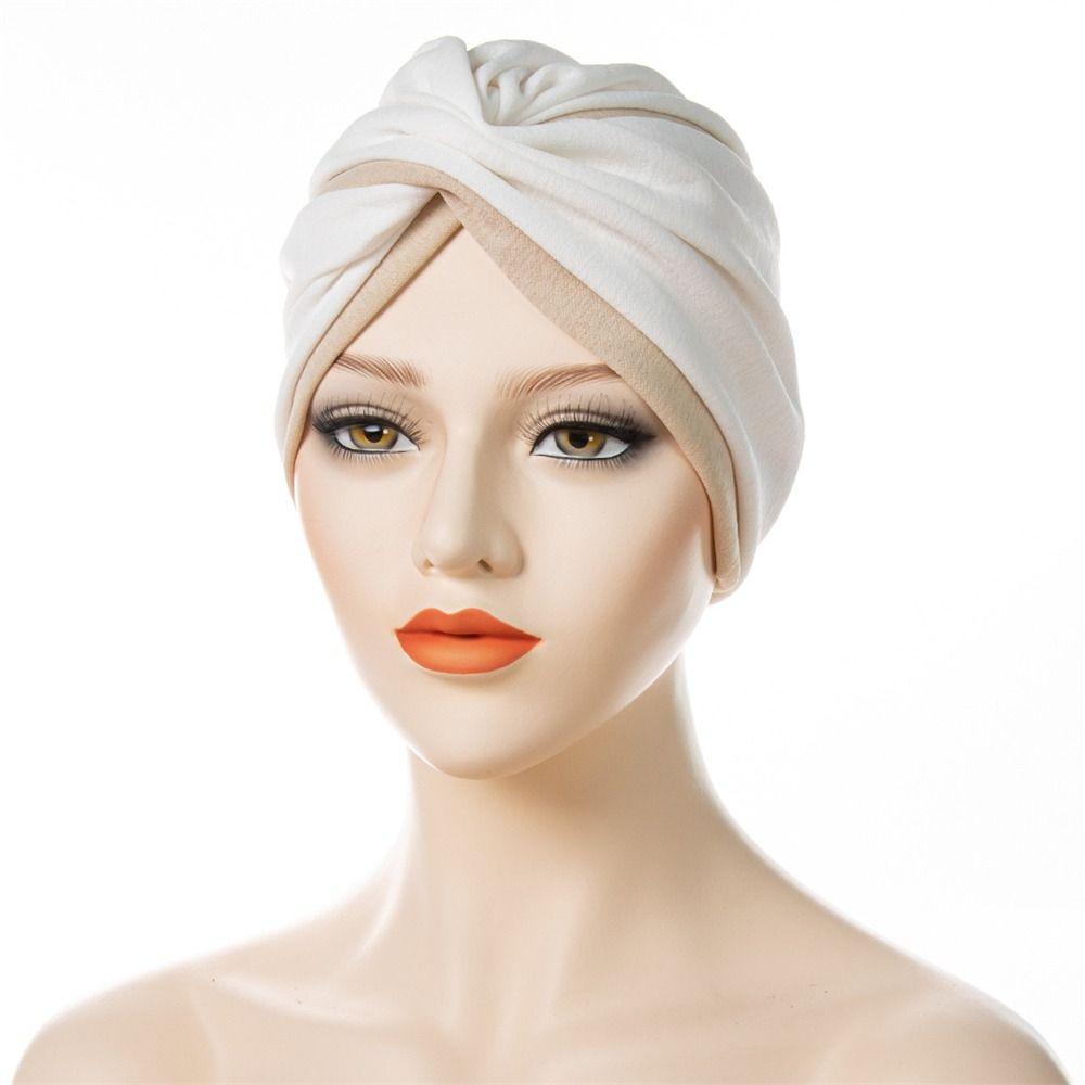 

Fashion Stitched Forehead Two Color Indian Hats Twisted Turban Hat Muslim Hijab білий