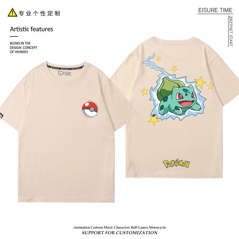 

2026 Pokémon Collaboration Tshirt Shortsleeved Boys Pikachu Duck Mew Pure Cotton Clothing Loosefitting 4XL