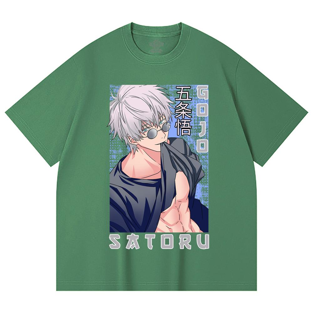 230 Gsm 100% Cotton Jujutsu Kaisen V23 Gojo Print Unisex Heavy Cotton T Shirt
