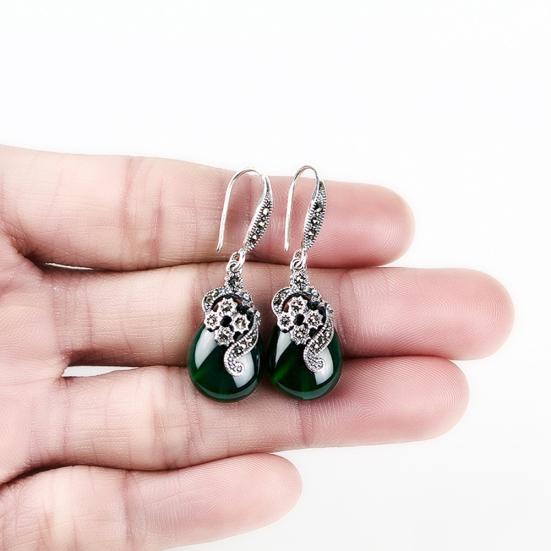Vintage Women Faux Emerald Ruby Water Drop Dangle Hook Earrings Jewelry Gift