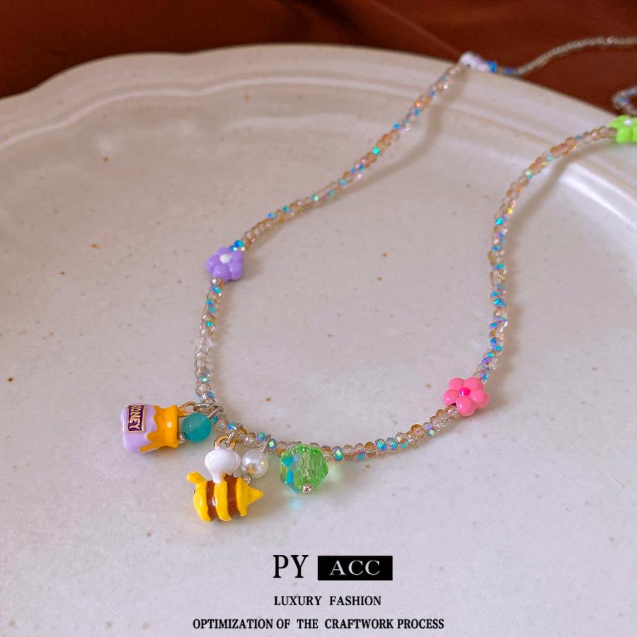 Cartoon Bee Jewelry Set: Cute Childlike Earrings & Necklace with Oil Drip Charm for Women