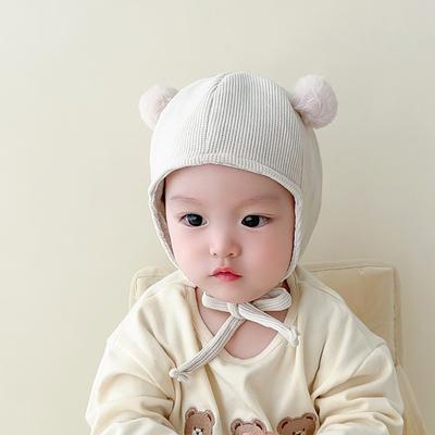 Süße Babymütze Herbst Winter Cord Säugling Mädchen Jungen Gehörschutz Kappe Einfarbig Pompom Kleinkind Kinder Warme Motorhaube Beanie