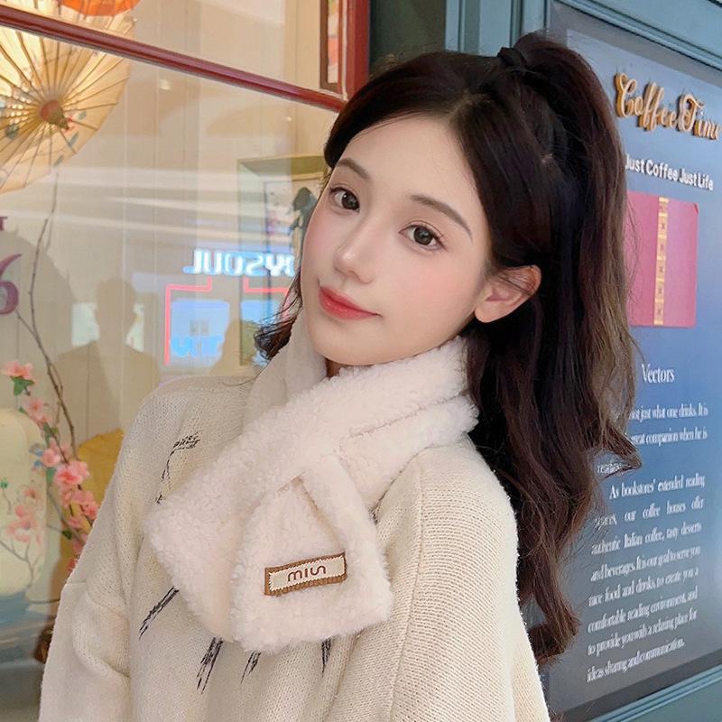 Winter solid color fashionable versatile personality trend printed warm breathable scarf cold comfortable cross neck scarf