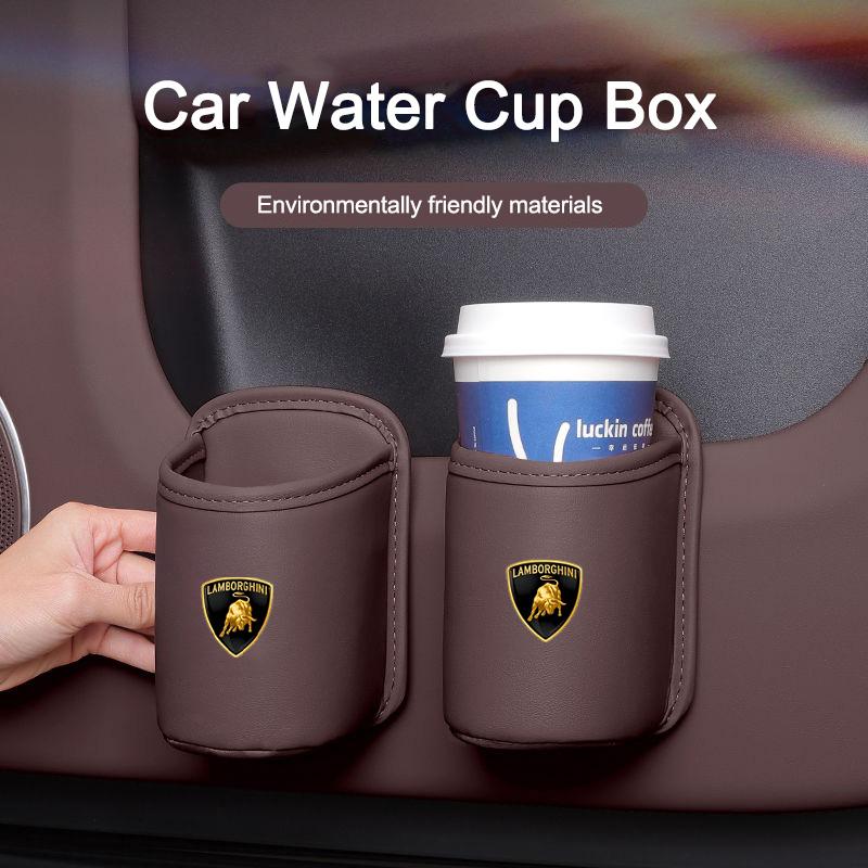 Car Door Water Cup Holder Back Seat Drink Rack Leather Storage Box For Lamborghini Urus Huracan Aventador Premium Accessories