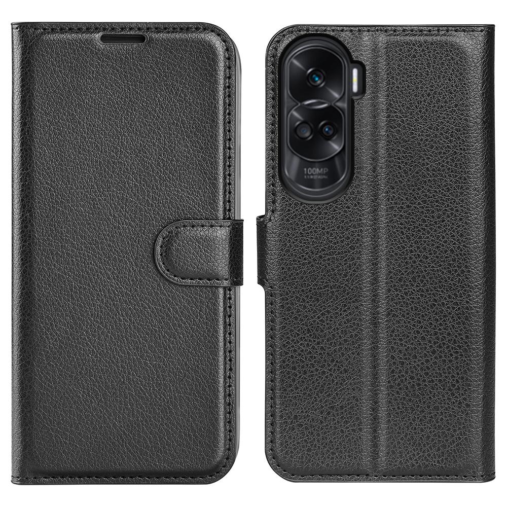 

For Honor 90 Lite 5G/X50i 5G Anti-scratch Phone Stand Cover PU Leather Litchi Texture Wallet Case Black