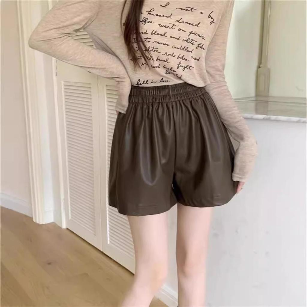 Women's PU Leather High-Waist Slimming Wide-Leg Shorts - 2025 Autumn/Winter Fashion