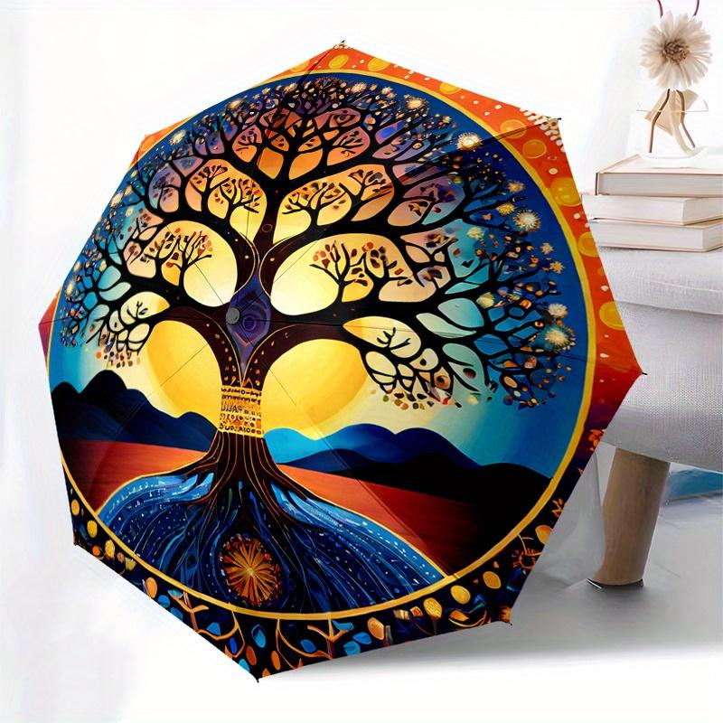 Tree of Life Mandala Wall Art: Colorful Circular Decor for Home or Office Umbrella, Cute Umbrella with Cute Design, Portable 3-Fold Compact Umbrella f