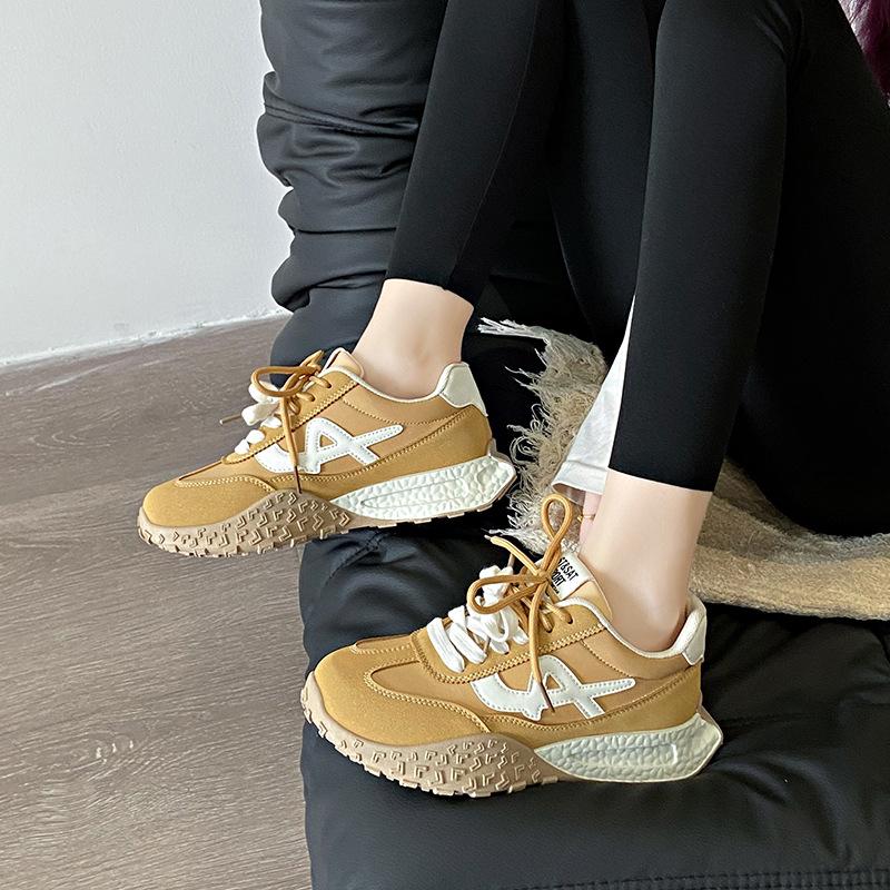 Retro color matching double shoelaces Forrest Gump shoes 2025 spring breathable new thick-soled heightening women's casual versatile single shoes
