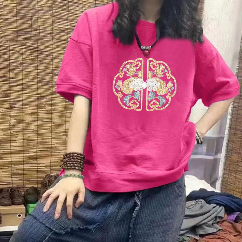 

Women s 100% Cotton Casual Short Sleeve Printed T-Shirt - Loose Fit, Slimming Design, Plus Size Trend 3XL [recommended 160-180 catty]