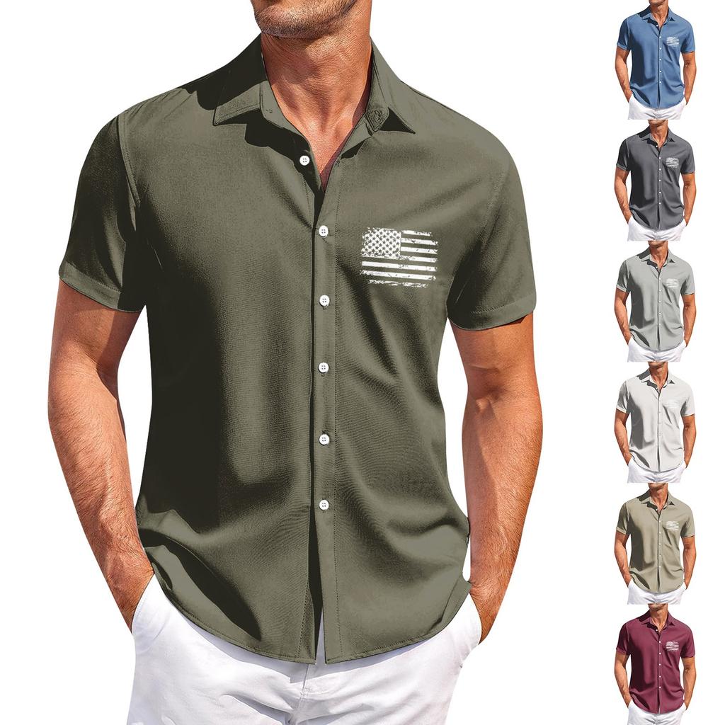 Independence Day printed men's casual short-sleeved shirt for slimming and fashionable men