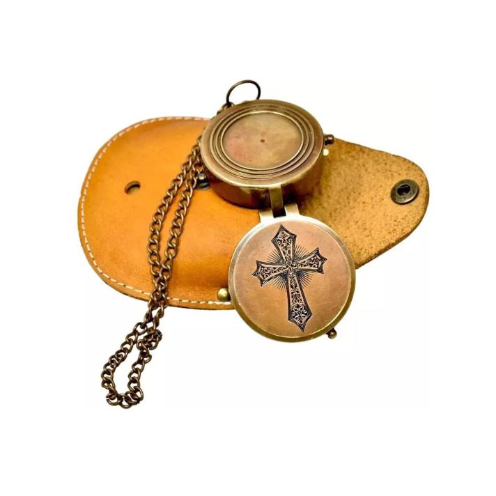 Pocket Brass Compass Religious Gift for Men Women boy Baptism First Enrgraved