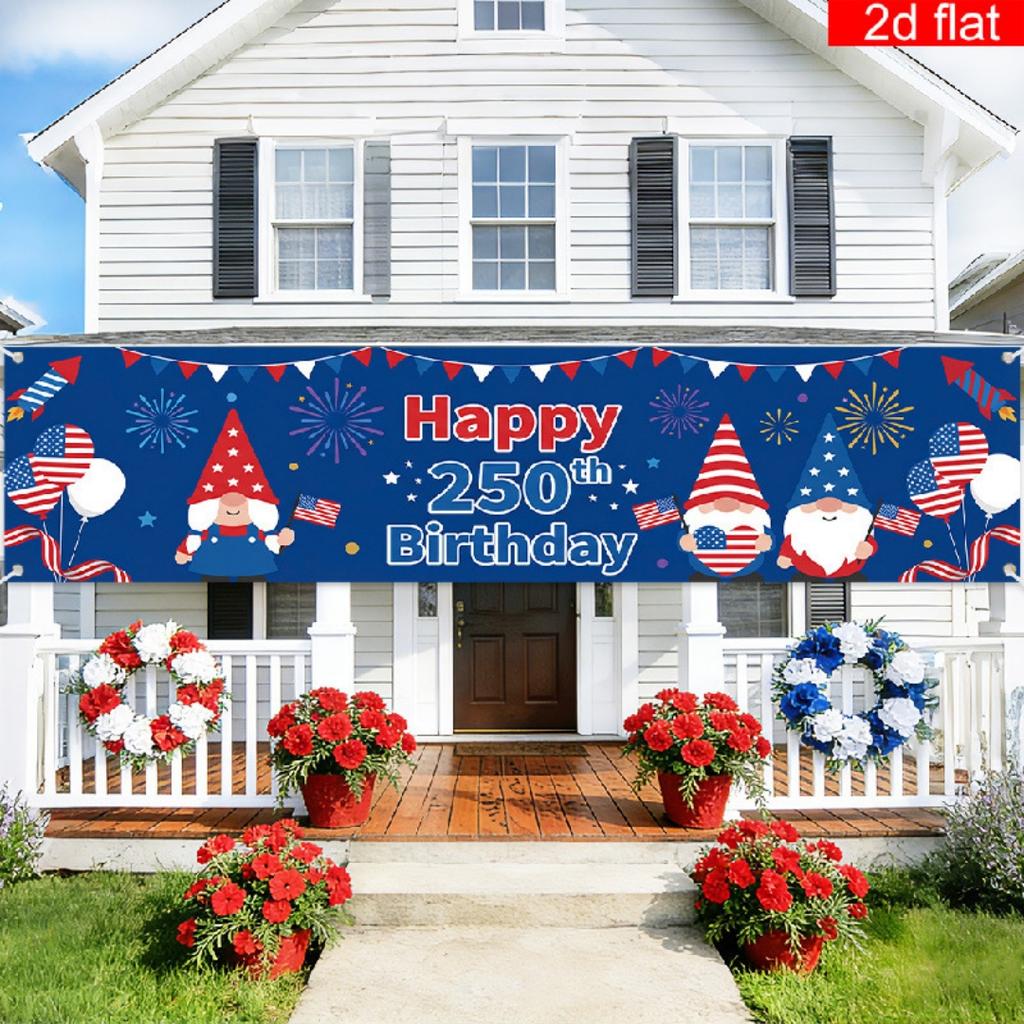 Usa 250th Anniversary Banner Large Patriotic Decorations Banner America 250 Years Yard Sign Vibrant 4th Of July Party Banner
