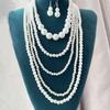 Elegantes Damen-Mehrstrang-Perlen-Halsketten- und Ohrring-Set mit Kunstperlen, stilvolles Schmuckset für klassischen Glamour