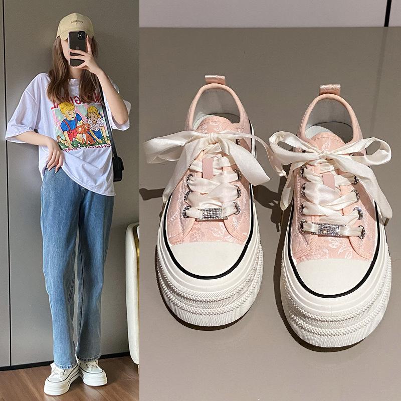 Summer trend sail new Chinese versatile muffin thick-soled canvas women's shoes rhinestone cloth board shoes casual shoes Korean version of the price