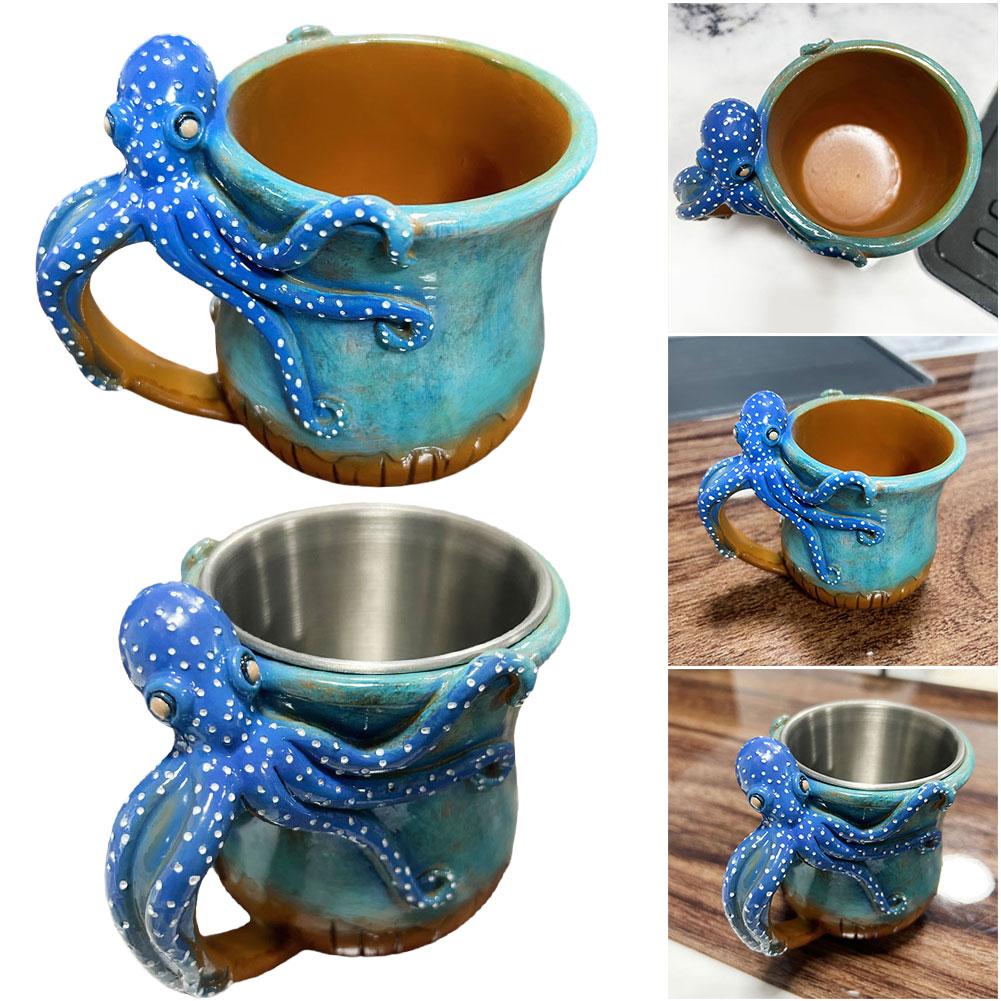 Novelty Octopuses Mug Handmade Statue Sea Animal Mug Coffee Milk Tea Cup Creative Octopuses Coffee Mug 3D Resin Mug