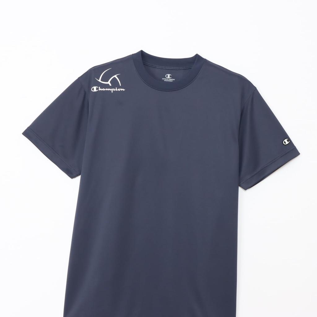 Champion Short Sleeve Round Odor Rubber Print Men's T-Shirt, Navy, C3-BV303, Neck, Antibacterial, Resistant, Breathable, Quick-Drying,