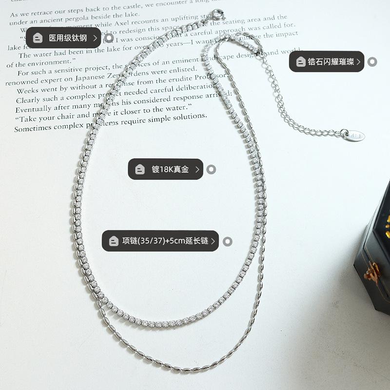 Kalte und trendige koreanische Version, modisch und einfach, verblasst nicht, mit Zirkonia-Doppelschicht-Halskettenschmuck eingelegt