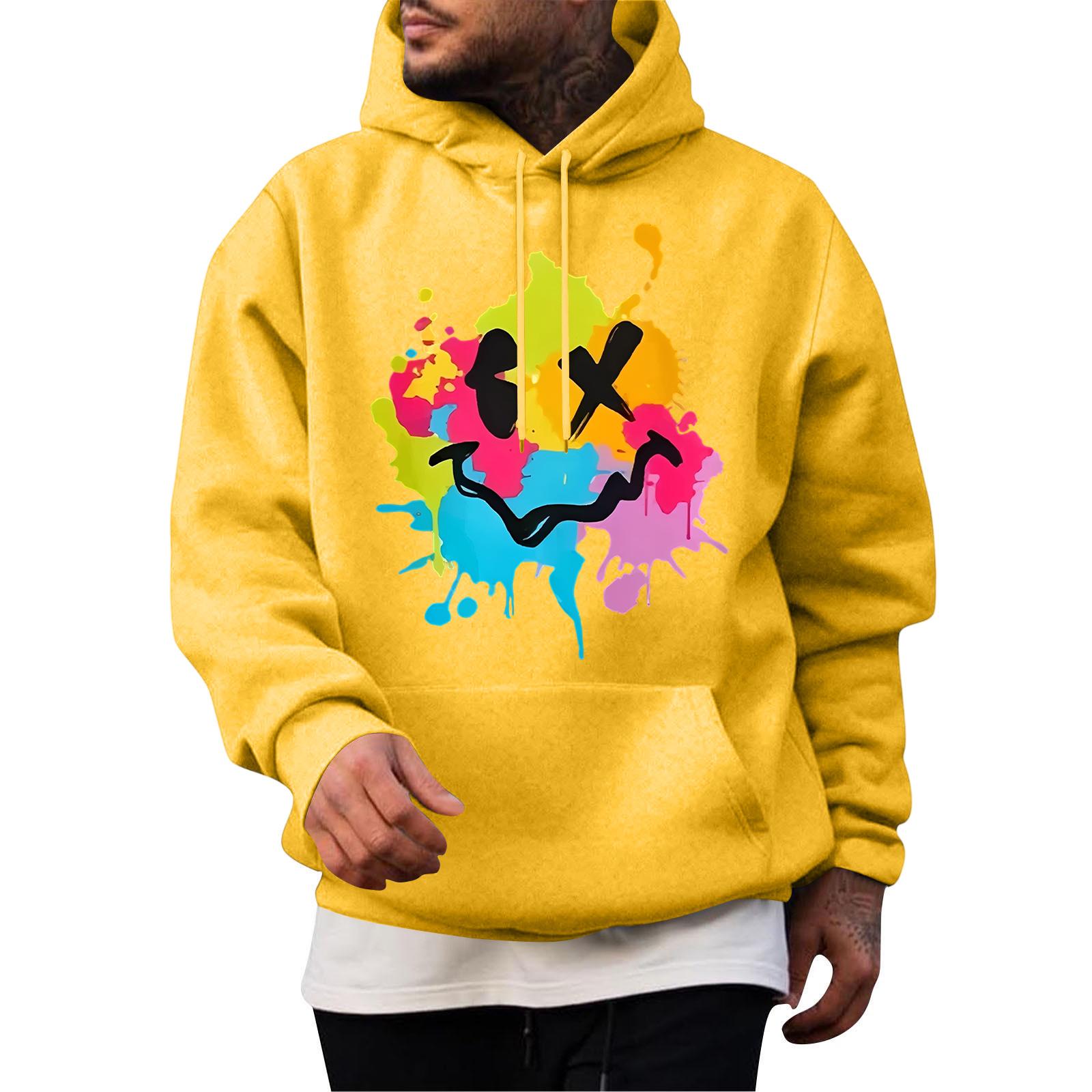 

Мужская повседневная толстовка модная толстовка с капюшоном для отдыха топы подростковая уличная мода рубашка с длинным рукавом теплая XXL жёлтый