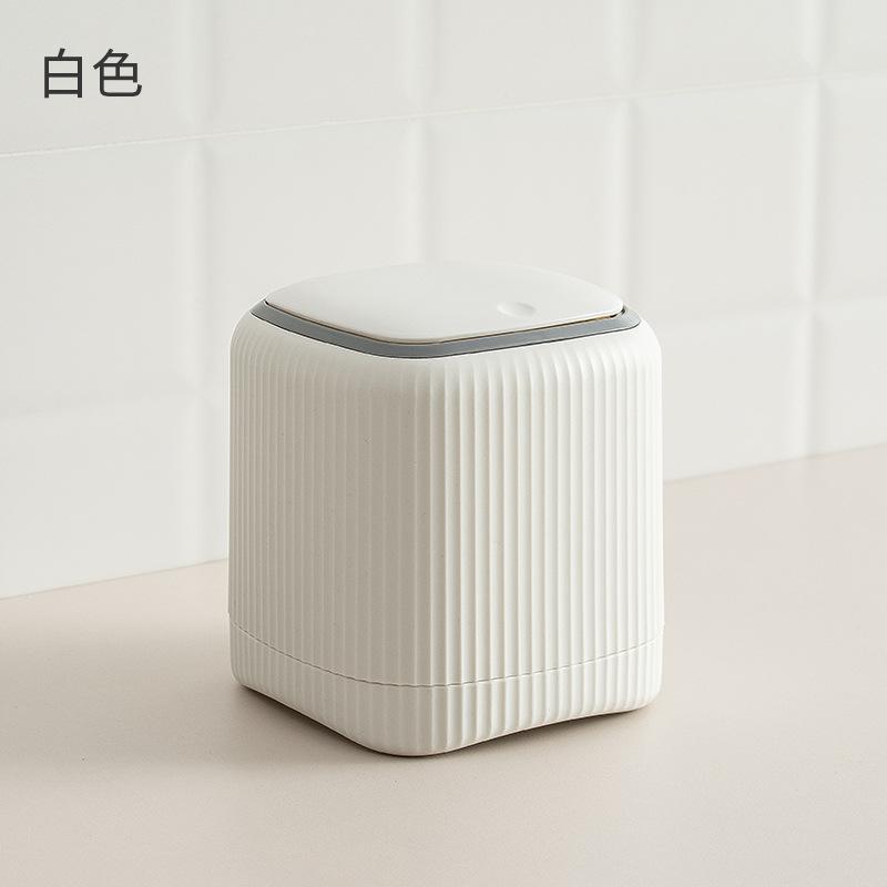 Mini Desktop Trash Can Press Type Covered Desktop Trash Can Bedroom Office Desk Desk Organizer Storage Bin Home Plastic TrashCan