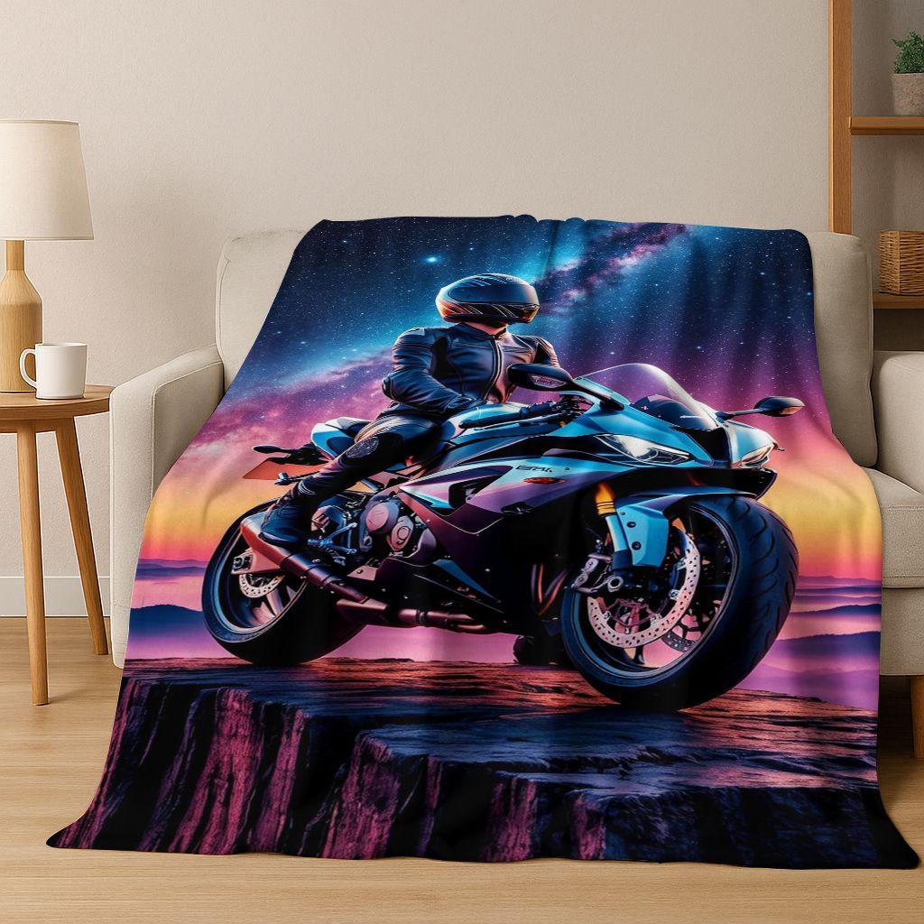 Personalized Motorcycle Rider Motorbike Art Flannel Blanket,Cozy Soft Throw Blanket for Home Bedroom Bed Sofa Picnic Cover Gift